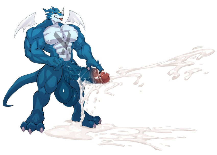 anthro balls bandai_namco big_balls big_penis biped claws cum_drip cum_on_penis cum_pool cumshot digimon digimon_(species) dripping ejaculation excessive_cum exveemon feet foreskin foreskin_pull genital_fluids genitals hi_res horn huge_balls huge_cock humanoid_genitalia humanoid_penis kumammoto_(artist) male male_only masturbation muscular muscular_anthro muscular_male muskflask nipples nude pecs penile penile_masturbation penis red_eyes simple_background solo standing toe_claws toes tongue tongue_out vein veiny_penis white_background wings