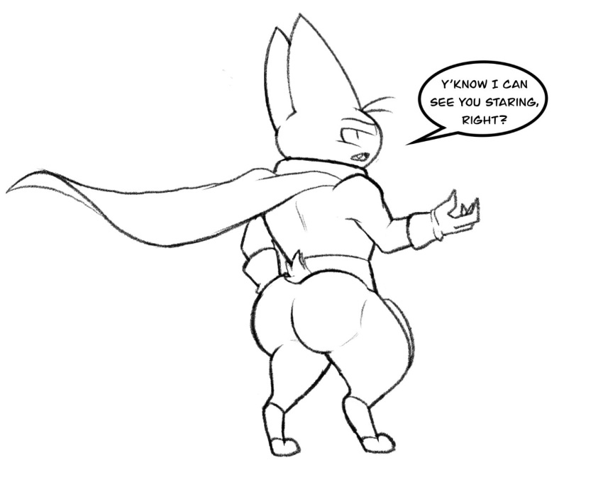 anthro ass big_butt black_body black_fur capartist cape cape_only cartoon_network clothing digital_media_(artwork) domestic_cat felid feline felis fur hair looking_at_viewer male mammal mao_mao:_heroes_of_pure_heart mostly_nude nude sheriff_mao_mao_mao solo thick_thighs wide_hips