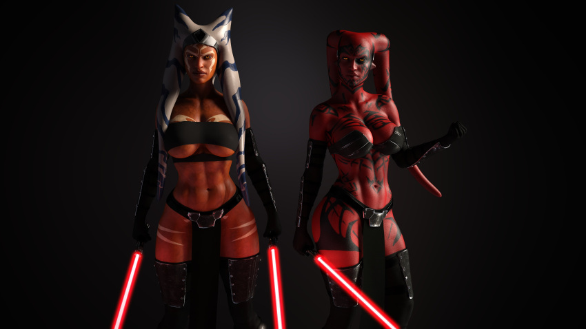 2girls 3d abs ahsoka_tano ahsoka_tano_(imperial) alien alien_girl athletic athletic_female background bald big_breasts black_clothing boots breasts cleavage clothed clothed_female clothing darth_talon drinkerofskies duo facial_tuft female female_only fit_female footwear fully_clothed grey_background headband headgear holding_object holding_sword holding_weapon horn humanoid leg_tattoo lightsaber loincloth looking_at_viewer melee_weapon multiple_girls muscular muscular_female orange-skinned_female orange_body orange_skin pelvic_curtain red-skinned_female red_body red_lipstick red_skin revealing_clothes shoes simple_background sith star_wars star_wars_rebels stomach_tattoo sword tattoo tattoos tentacle tentacle_hair thigh_boots thighs togruta tubetop twi'lek underboob yellow_eyes