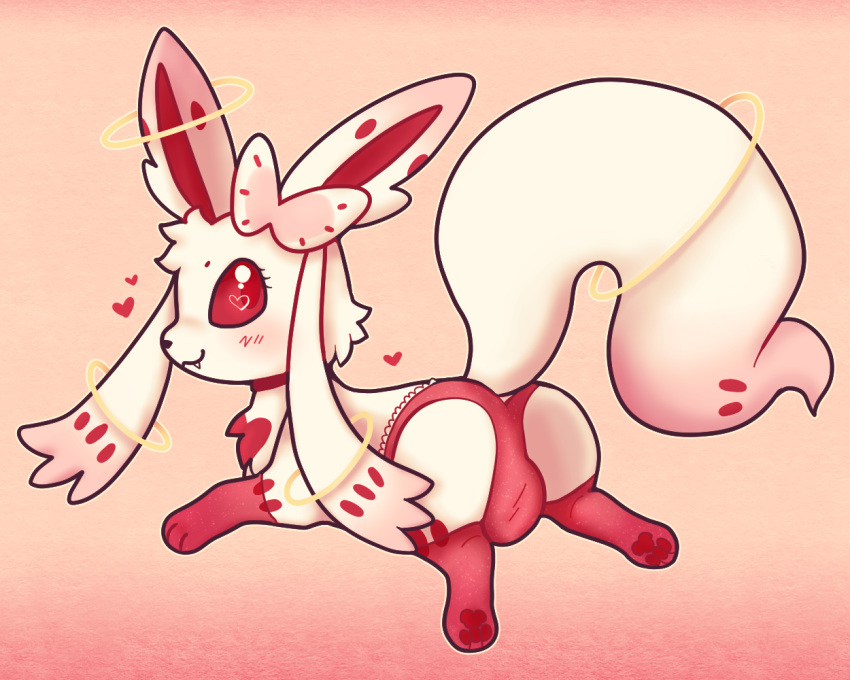 clothing eeveelution feral feralsoren heart legwear lingerie male male_only nintendo paws pink_body pokémon_(species) pokemon pokemon_only solo stockings sylveon video_games