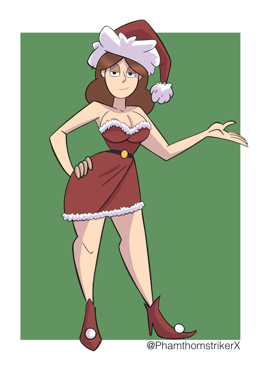 alternate_costume breasts christmas christmas_outfit clothed clothing female hilda_(series) johanna_(hilda) phamthomstrikerx santa_hat solo tagme