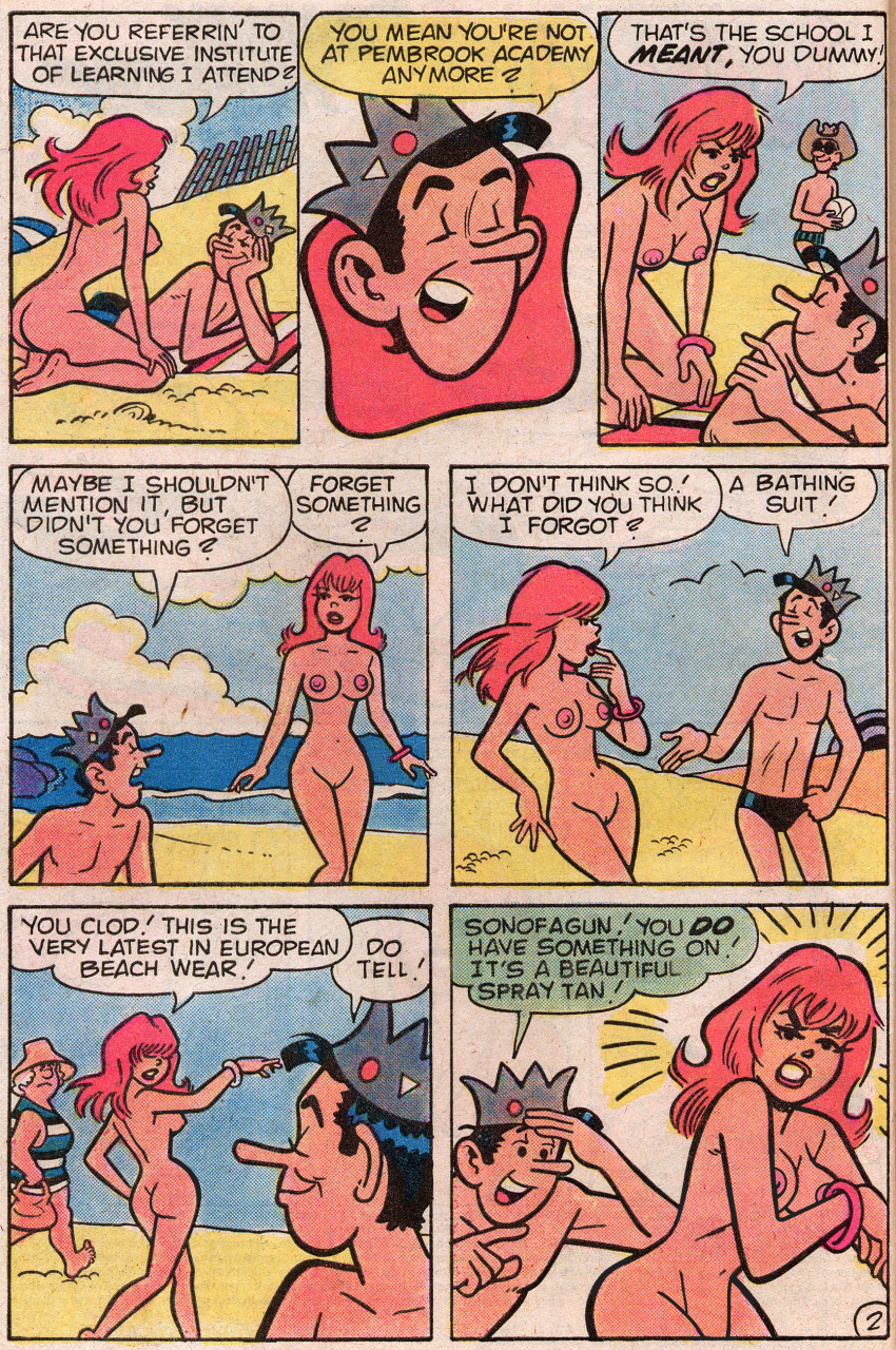 anotherymous archie_comics big_ass big_breasts casual cheryl_blossom female human jughead_jones male nudist pale_skin public red_hair swimwear wristwear