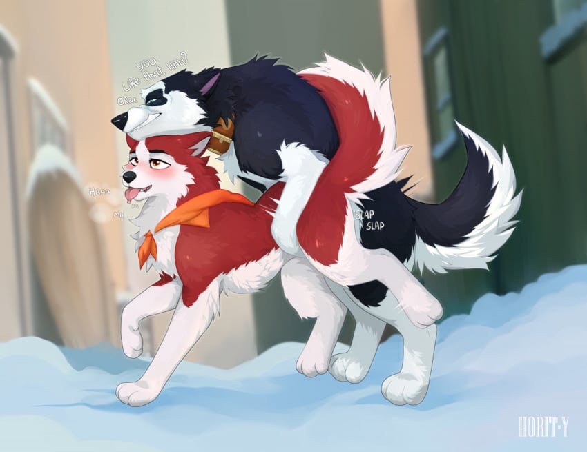 2020 alaskan_malamute ambiguous_penetration balto_(film) blush canid canine canis collar dialogue domestic_dog duo english_text female female_penetrated feral feral_on_feral feral_penetrated feral_penetrating feral_penetrating_feral fur horitoy husky jenna_(balto) male male/female male_penetrating male_penetrating_female mammal nordic_sled_dog nude outside paws penetration quadruped red_body red_fur sex snow spitz steele_(balto) text tongue tongue_out white_body white_fur