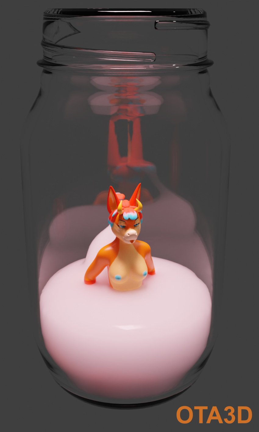 3d_(artwork) absurd_res anthro canine cum_in_jar cum_jar cum_jar_(meme) digital_media_(artwork) dragon female fox hi_res hybrid jar looking_pleasured mammal micro ota3d ota_dragonclaw reflection solo stuck