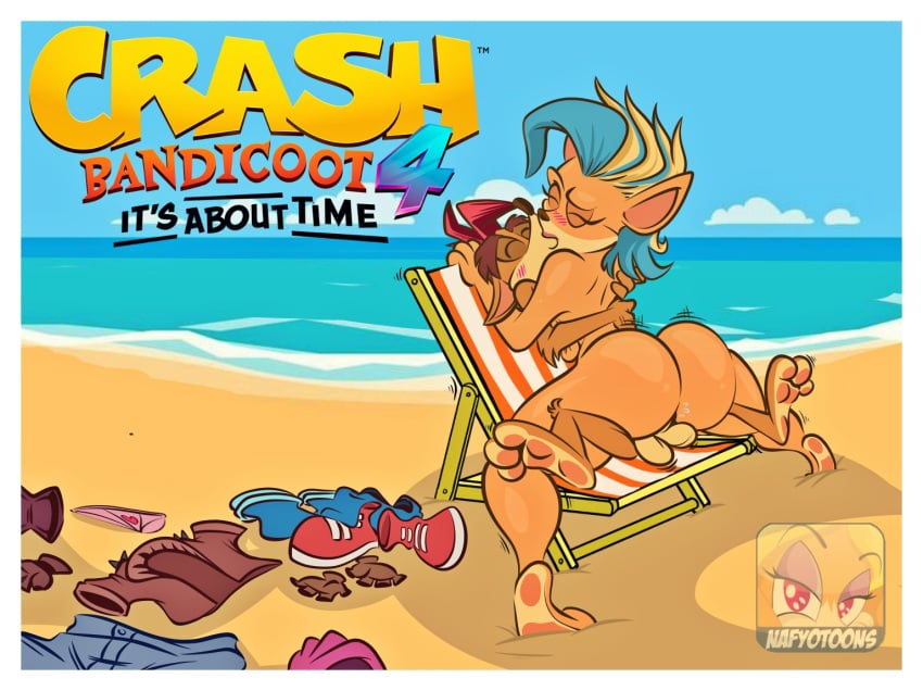 alternate_breast_size anthro ass balls barefoot beach big_ass big_breasts big_butt blush breasts canon_couple clothes_on_floor clothes_removed crash_(series) crash_bandicoot feet fur furry furry_female furry_male kissing large_breasts larger_female nafyo-toons nude pawpads paws pirate_tawna plap postcard sex straight tawna_bandicoot tawna_bandicoot_(crash_4)