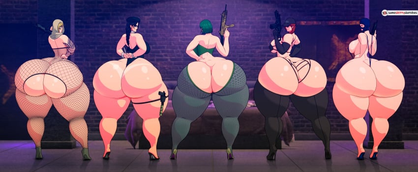 5girls ash_(rainbow_six) ass ass_cleavage big_ass bottom_heavy brazilian brazilian_female breasts bubble_ass bubble_butt butt_crack caveira_(rainbow_six) dat_ass ela_(rainbow_six) female high_heels holding_object holding_weapon huge_ass legwear massive_ass multiple_girls pawg rainbow_six rainbow_six_siege ranged_weapon someshittysketches tagme thick_ass thick_thighs thigh_highs thighhighs twitch_(rainbow_six) valkyrie_(rainbow_six) weapon wide_hips