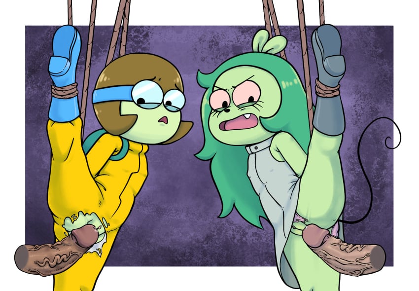 2boys 2girls anthro anus cub dendy dendy_(ok_k.o.!_let's_be_heroes) faceless_male female fink_(ok_k.o.!_let's_be_heroes) fur furry human_on_anthro killerqueen lifting_leg male male_human/female_anthro male_on_anthro ok_k.o.!_let's_be_heroes penis pussy restrained young