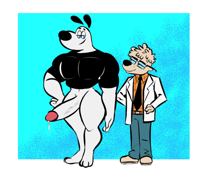 2boys anthro canid canine canis clothed clothed_male clothing domestic_dog dudley_puppy duo gay genitals hi_res imminent_sex looking_at_another male male/male mammal muscular nerd nickelodeon nude partially_clothed penis professor_keswick shirt t.u.f.f._puppy topwear