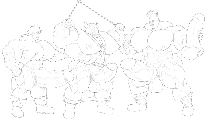 abs bara biceps bodybuilder bulge dragon_quest hassan hyper hyper_balls hyper_genitalia hyper_muscles hyper_penis hyper_testicles male male_focus male_only monochrome muscles muscular_back muscular_legs muscular_male muscular_thighs nipples pankraz_gotha regnar thug_(dragon_quest)