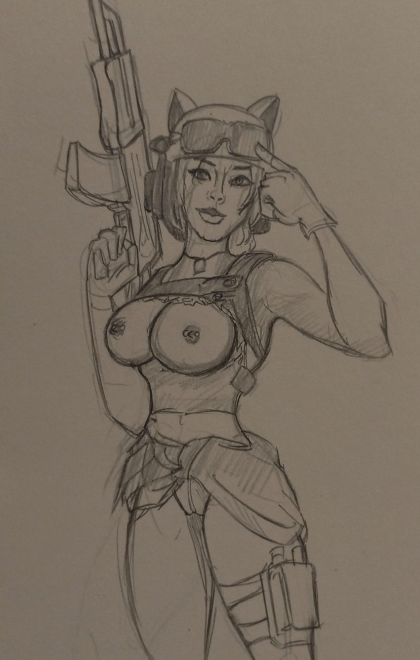 areolae breasts call_of_duty call_of_duty_mobile cat_ears devilnomad female female_only gun sketch solo tagme urban_tracker