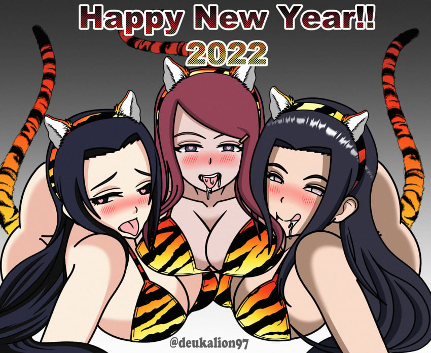 2022 3girls animal_ears animal_print animal_tail big_breasts bikini bikini_top black_eyes black_hair blush bottomless breasts busty cat_ears cat_tail cleavage cock_hungry deukalion97 drooling fake_animal_ears fake_tail female female_only front_view half-dressed happy_new_year heart heart-shaped_pupils hinata's_mother horny huge_breasts implied_anal licking licking_lips light-skinned_female light_skin long_hair looking_at_viewer lying lying_on_side lying_on_stomach mature mature_female milf mother multiple_girls naruto naruto_(series) naruto_shippuden naughty_face new_year partially_clothed purple_eyes purple_hair red_hair saliva sex_toy symbol-shaped_pupils tail_plug tiger_print uchiha_mikoto uzumaki_kushina violet_eyes