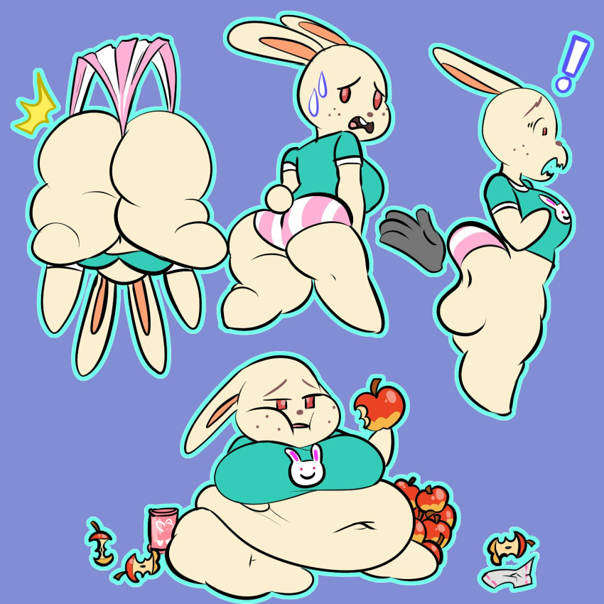 ! albino animal_crossing apple ass breasts disembodied_hand eating fat female freckles fur huge_ass huge_belly huge_breasts msprismatic nintendo rabbit ruby_(animal_crossing) spanking thick_thighs video_games wedgie wide_hips