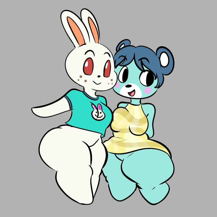 albino animal_crossing bear bluebear_(animal_crossing) breasts featureless_crotch female freckles fur msprismatic nintendo rabbit ruby_(animal_crossing) thick_thighs video_games wide_hips