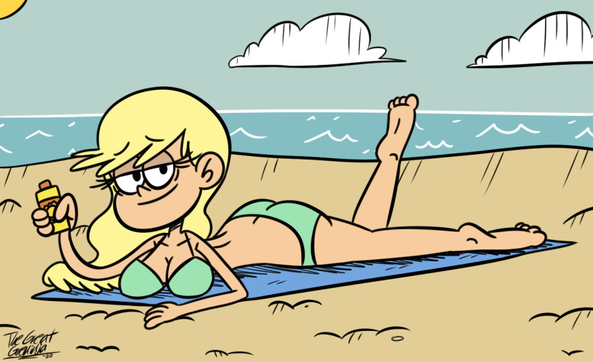 1girls aged_up ass beach big_breasts bikini blonde_hair breasts female female_only leni_loud lounging older smile swimsuit the_loud_house thegreatgreninja