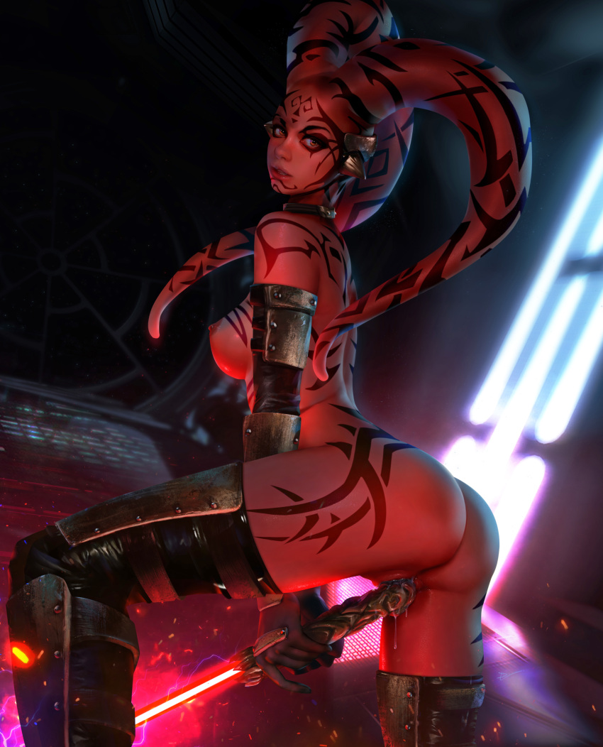 alien_girl areolae athletic_female breasts darth_talon demonlorddante dildo dripping dripping_pussy dripping_wet lightsaber looking_at_viewer masturbation naked nipples nude nude_female pussy pussy_juice realistic red_eyes red_skin sith star_wars twi'lek vagina wet_pussy