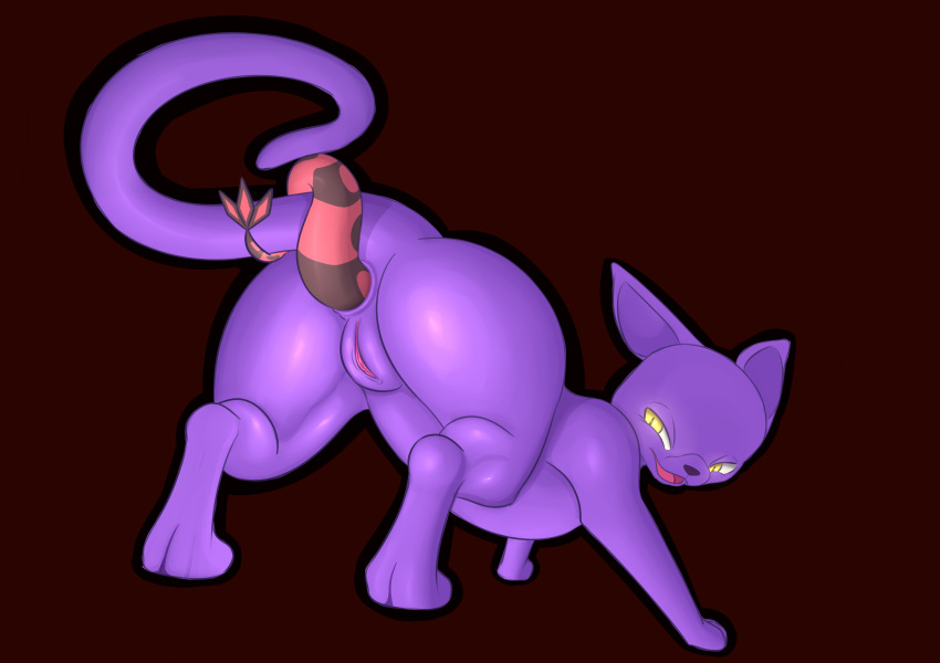 absurd_res all_fours anal anal_vore anus ass domestic_cat felid feline felis flygon genitals glowing glowing_eyes hi_res leafysnivy mammal nintendo nude open_mouth pokémon_(species) pokemon pokemon_(species) presenting presenting_hindquarters purple_body pussy simple_background video_games vore