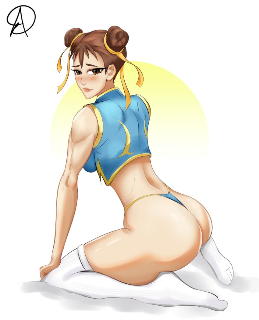 1girls almualim ass big_ass big_butt brown_eyes brown_hair butt capcom chun-li daniel_ahumada dat_ass fat_ass female female_only hair_bun large_ass looking_at_viewer solo solo_female street_fighter street_fighter_alpha thick_ass thighhighs thong