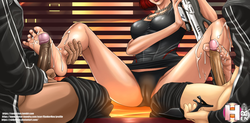 1girls 2boys barefoot bioware cameltoe commander_shepard cum_between_toes cum_on_feet cum_on_foot cum_on_leg cum_on_legs cum_on_soles cum_on_toes dark-skinned_male dark_skin double_footjob electronic_arts female femshep foot_fetish footbang footjob interracial jane_shepard light_skin mass_effect mass_effect_2 mass_effect_3 panties penis rankerhen red_hair soles tagme threesome toes