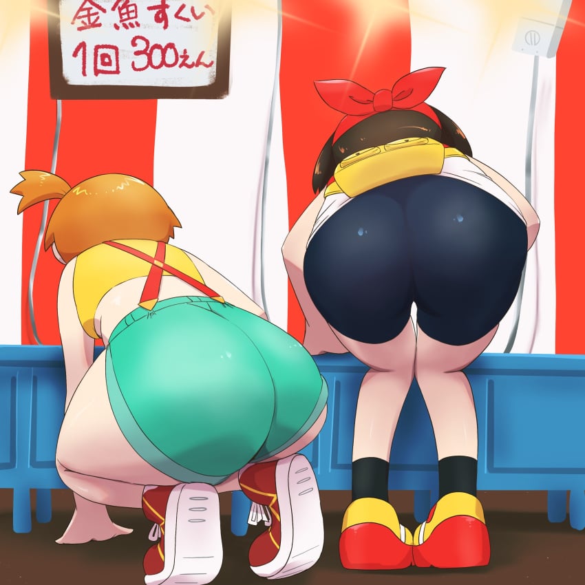 2girls ass ass_focus asymmetrical_hair back bare_shoulders big_ass clothing curvaceous denim denim_shorts female female_only from_behind game_freak high_resolution huge_ass kasumi_(pokemon) may_(pokemon) microsd_(artist) misty_(pokemon) multiple_girls nintendo orange_hair pokemon pokemon_(anime) pokemon_(classic_anime) pokemon_(game) pokemon_rgby pokemon_rse ponytail shirt short_hair short_shorts shorts side_ponytail suspenders tank_top tennis thick_thighs thigh_gap thighs tied_hair very_high_resolution wide_hips yellow_shirt yellow_tank_top