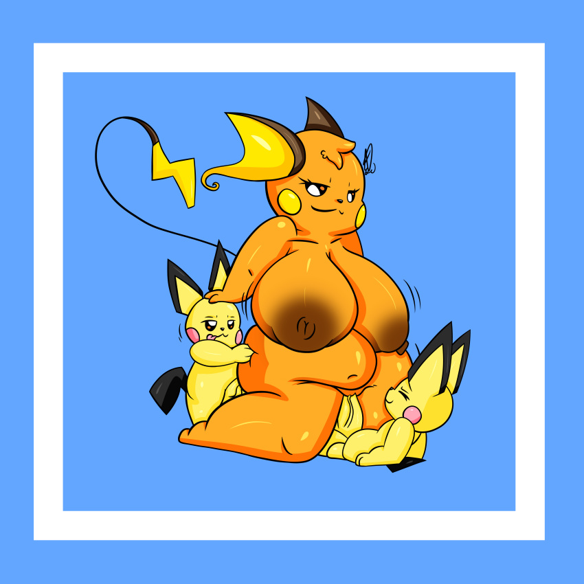 1:1 absurd_res anal anal_sex anthro ass balls big_breasts big_penis breasts digital_media_(artwork) erection female female_penetrated genitals group hi_res huge_breasts male male/female male_penetrating mature_female nintendo nipples nude penetration penis pichu pokémon_(species) pokemon pokemon_(species) pussy raichu raven30_(artist) sex shaded signature simple_background smile tongue tongue_out vaginal_penetration video_games yellow_body