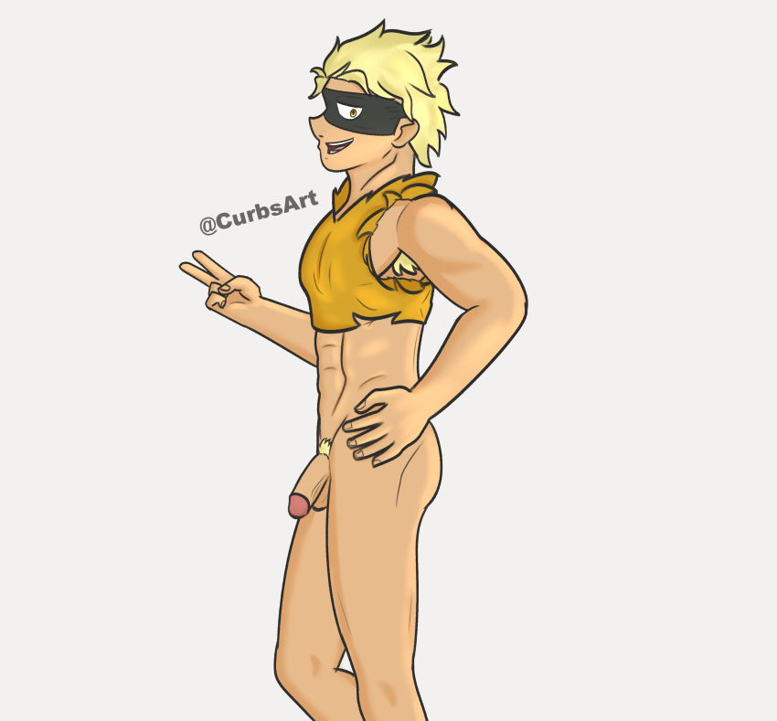 blonde_hair curbsart fatgum male male_focus male_only mask my_hero_academia naked ripped_clothing solo taishiro_toyomitsu toyomitsu_taishirou yellow_eyes