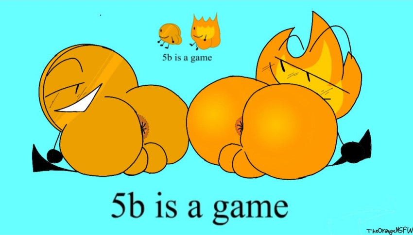 2boys ass battle_for_dream_island big_ass big_butt blue_background coiny color colored cyan_background english english_text femboy femboy_only firey_(bfdi) funny hyper_ass hyper_butt male male/male male_only object_shows parody reference_image shiny_metal_ass showing_ass sitting text theorangensfw youtube_thumbnail