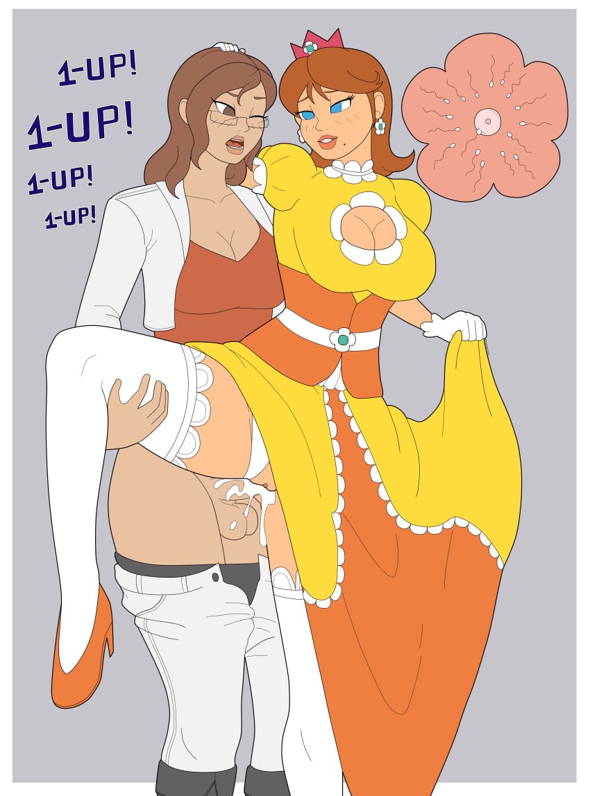 1futa 1girls athorment athorment_oc balls big_breasts blue_eyes brown_hair canon_x_oc cleavage clothed clothing creampie crown cum cum_in_pussy cum_inside dress dress_lift duo ejaculation evelyn_(athorment) evelyn_(athorment)_(futa) evelyn_mirage_(athorment) female futa futa_on_female futa_with_female futanari gameplay_mechanics glasses happy happy_sex heels high_heels human impregnation intersex intersex/female leg_grab leg_lift light_skin long_hair looking_at_viewer mario_(series) mostly_clothed nintendo orgasm original_character ovum pale_skin penis princess princess_daisy royalty sex sperm_cell standing super_mario_bros. tan-skinned_female tan-skinned_futanari text thighhighs vaginal_penetration wink