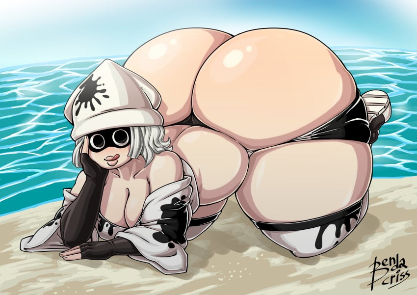 1girls all_fours ass ass_up bendacriss blooper bottom_heavy breasts chubby cleavage clothing female female_only gijinka huge_ass huge_hips looking_at_viewer mario_(series) ocean on_all_fours outdoors outside sky solo solo_female solo_focus thick_thighs tongue_out white_hair wide_hips