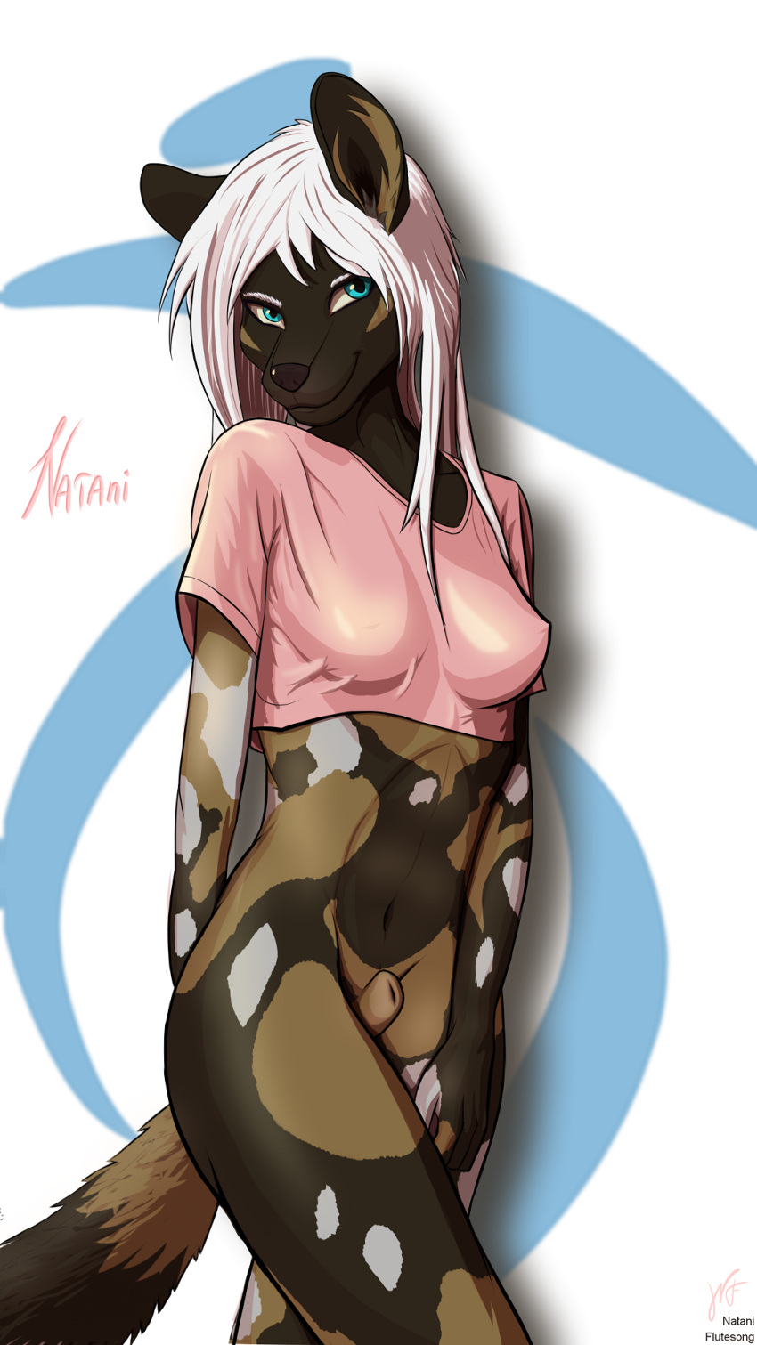 1futa 2021 5_fingers african_wild_dog animal_genitalia animal_penis anthro attached_sheath belly blue_clothing blue_eyes blue_underwear breasts brown_body brown_fur brown_sheath bulge canid canine clothed clothing crop_top digital_drawing_(artwork) digital_media_(artwork) digital_painting_(artwork) fingers fluffy_tail fully_sheathed fur futa_only futanari genitals hi_res long_hair looking_at_viewer mammal midriff mostly_nude mostly_nude_anthro mostly_nude_futa multicolored_body multicolored_fur natani natani_flutesong nataniflutesong naughty_face navel nude partially_clothed partially_clothed_anthro pink_clothing pinup portrait pose sheath shirt small_sheath smile snout solo spots spotted_body spotted_fur t-shirt tan_body tan_fur top_(disambiguation) topwear underwear wet wet_clothing white_body white_fur white_hair