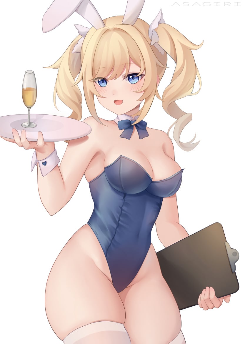 1girls abs absurd_res asagiri_ai barbara_(genshin_impact) bare_shoulders belly_button blonde blonde_hair blue_eyes blue_leotard blush bowtie bowtie_collar breasts bunny_ears bunny_girl bunnysuit champagne cleavage clipboard collar collarbone female genshin_impact glass hi_res highres hips leotard looking_at_viewer medium_breasts midriff mouth_open nun open_mouth pigtails plain_background serving_tray shoulders simple_background slim_waist small_waist solo stockings thick thick_thighs thigh_highs thighhighs thighs tight_clothing tongue twintails waist white_background white_legwear white_stockings white_thighhighs wide_hips