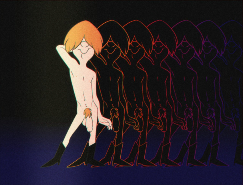 armpit fake_screenshot flaccid hair_over_eyes hanna-barbera heels ladysomnambule male multi_man one_arm_up orange_hair pubic_hair smile solo the_impossibles uncut