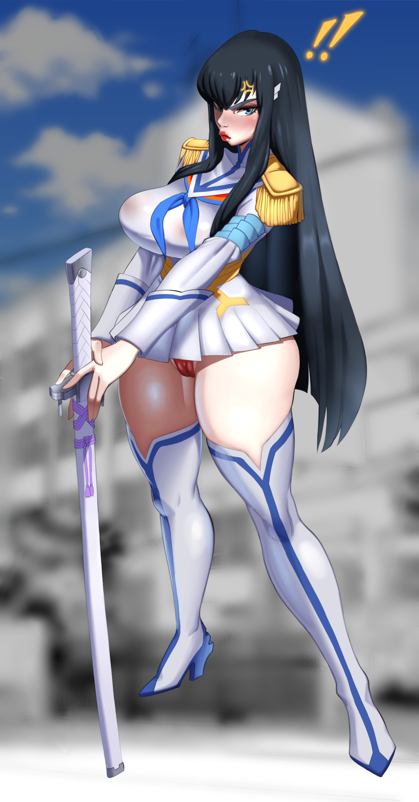 1girls absurd_res angry ass big_ass big_breasts blush breasts eyeshadow female high_heel_boots high_heels high_resolution kill_la_kill kiryuuin_satsuki lipstick long_hair looking_at_viewer moshimashi panties red_lipstick skirt surprised thick_thighs very_high_resolution wide_hips