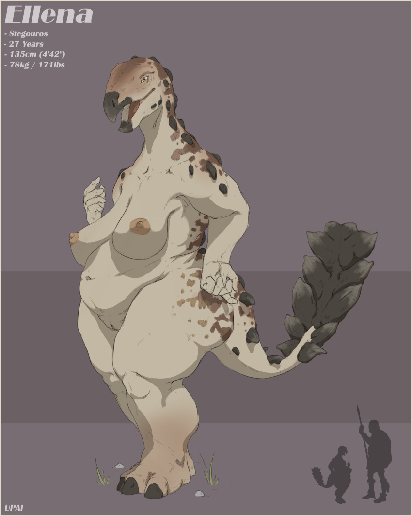 2021 absurd_res anthro big_breasts breasts dinosaur female genitals hi_res nipples nude ornithischian pussy reptile scalie slightly_chubby solo stegosaurian stegosaurus thick_thighs thyreophoran upai wide_hips