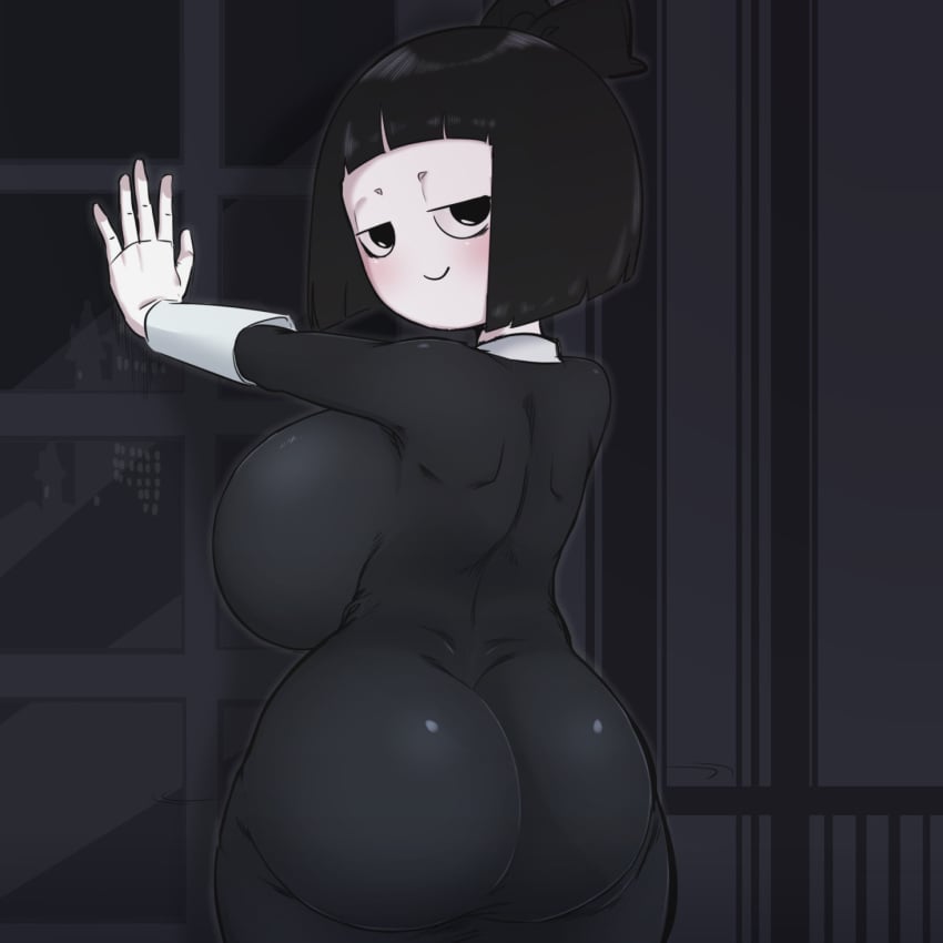 1girls ass_in_dress big_ass big_breasts black_hair breasts_bigger_than_head creepy_susie dress female female_only hourglass_figure huge_breasts kaxiota looking_at_viewer looking_back mob_face pale-skinned_female pale_skin short_hair simple_face solo_female tagme the_oblongs tight_clothing voluptuous white_body white_skin