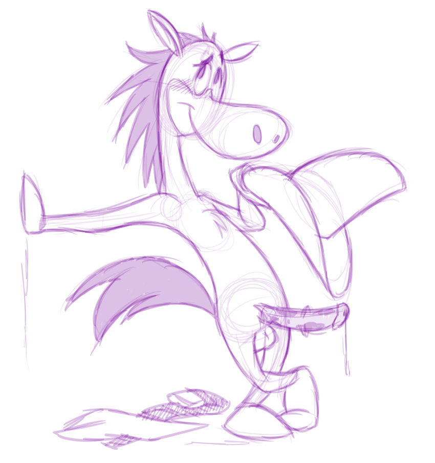 anthro balls blush furry hanna-barbera hat hat_removed horse ladysomnambule male monochrome penis quick_draw_mcgraw sketch solo tail the_quick_draw_mcgraw_show