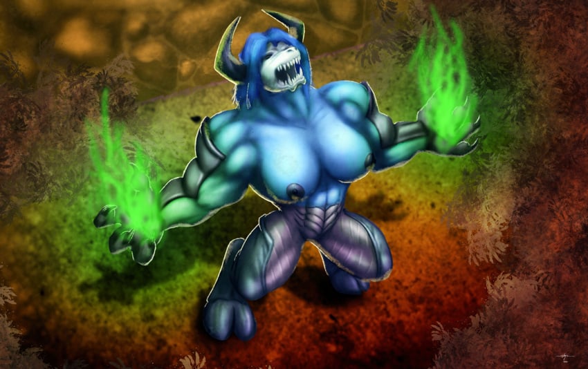 abs ass ass_expansion blue_fur breast_expansion breasts cleavage fangs female fox_ears fox_girl hair_growth hooves horns krystal loincloth monsterification muscle_growth muscular_female post_transformation ripped_clothing roaring sharp_teeth skull species_transformation star_fox tail thigh_expansion transformation xylem