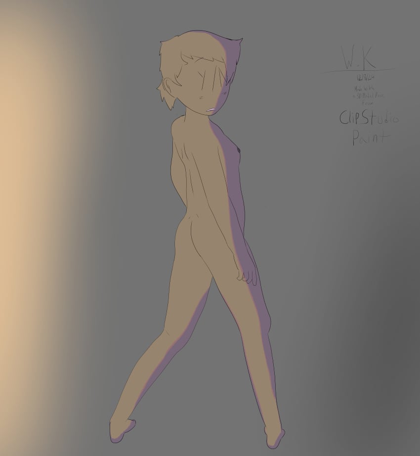 back_view clip_studio_paint colored digital_art female_only female_y/n full_body grey_background lighting looking_back naked_female nude_female soft_lighting y/n y/n_(your_boyfriend) y/n_(your_name) your_boyfriend_(game)