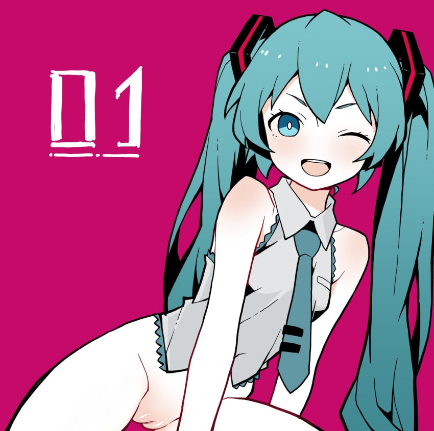 akableak blue_eyes blue_hair half-dressed half_naked hatsune_miku long_hair no_panties vhfd vocaloid