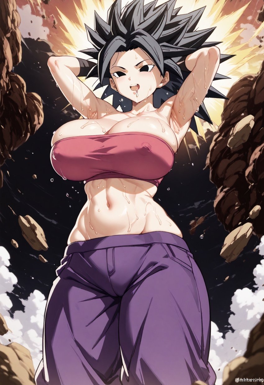 ai_generated armpits big_breasts caulifla dragon_ball_super large_hips sweat younger_female