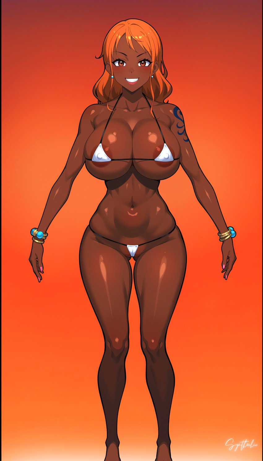 ai_generated bikini dark-skinned_female dark_skin female female_only nami_(one_piece) one_piece race_swap synthochic