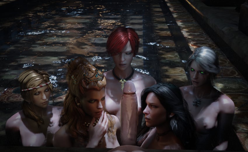 1boy 3d 5girls anna_henrietta bathhouse bathing blender_(software) blwh breasts choker ciri deep_black9 geralt_of_rivia glowing_eyes novigrad petite pool saskia shani sorceress the_witcher_(series) the_witcher_2 the_witcher_3:_wild_hunt witch witcher_medallion yennefer