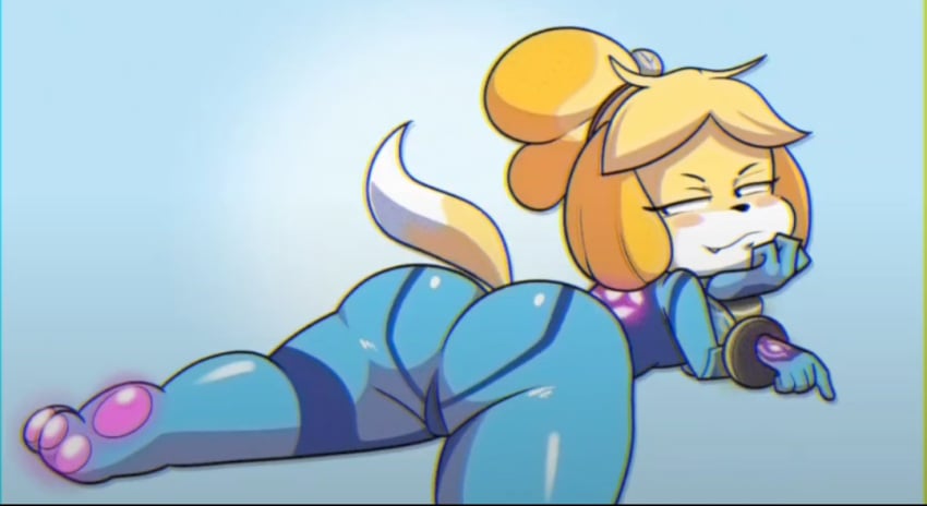 animal_crossing ass clothed dog_ears dog_girl dog_tail furry horny horny_female isabelle_(animal_crossing) naughty_face