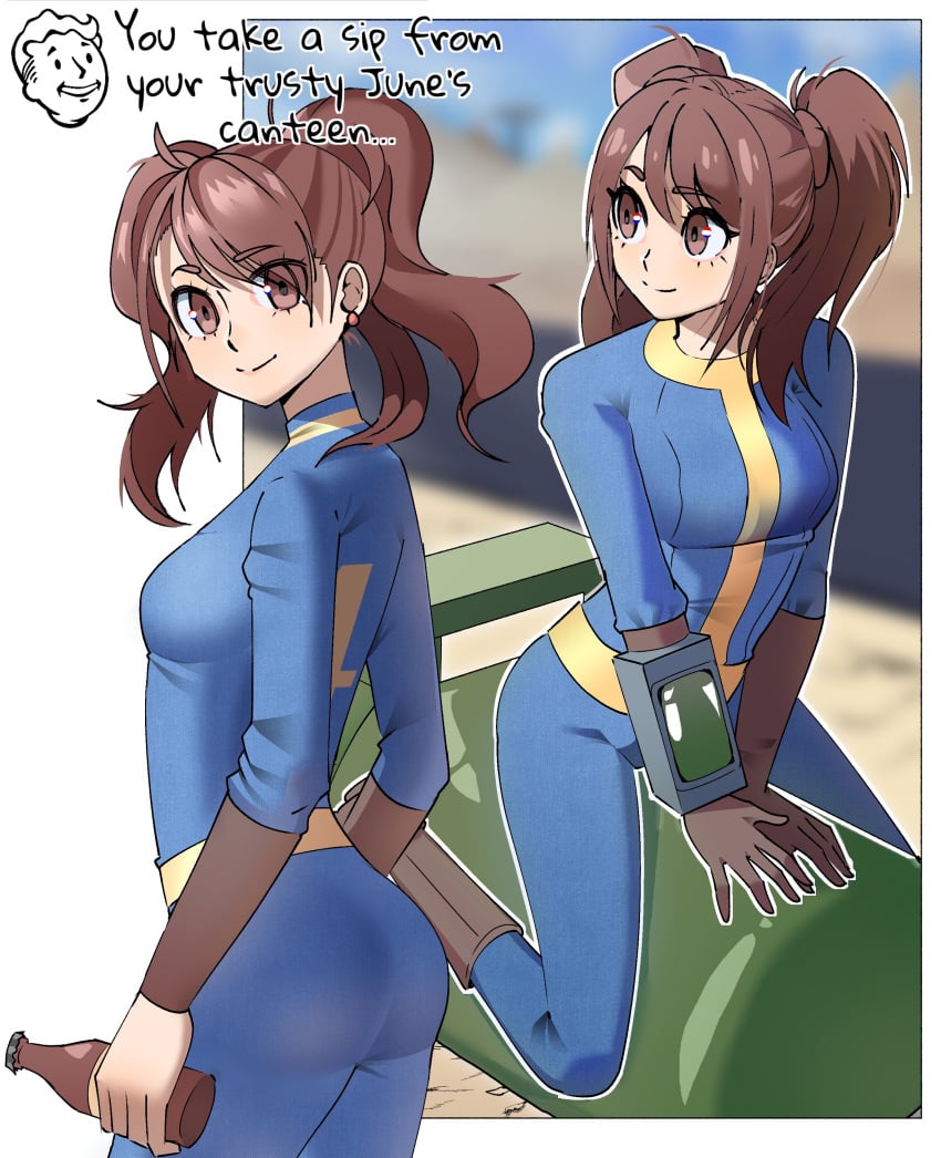 ass bodysuit breasts fallout gjh_1 kujikawa_rise looking_at_viewer persona persona_4 riding smile