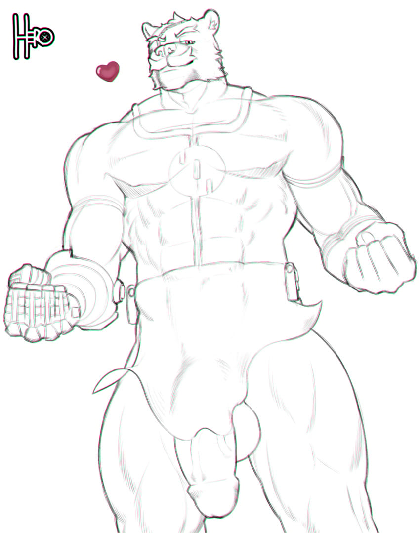 anthro balls balls_outline bear big_balls big_penis bulge clothing detailed_bulge eye_scar facial_scar genital_outline genitals hi_res image_comics invincible_(image_comics) male mammal matthew-x muscular muscular_anthro muscular_male penis poking_penis scar scared superhero supervillain tight_clothing