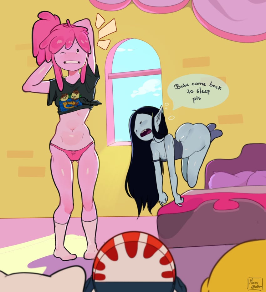 2girls 3boys adventure_time ass bottomless breasts clownsnguns female finn_the_human jake_the_dog marceline marubokoo panties peppermint_butler princess_bubblegum tagme