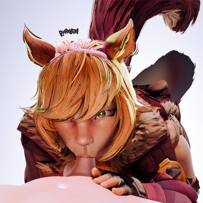 3d 3d_(artwork) blowjob blowjob_face female female_focus fully_clothed green_eyes kneeling light-skinned_female light_skin looking_up marvel marvel_rivals orange_hair penis pumpalooza squirrel_ears squirrel_girl_(marvel) squirrel_girl_(marvel_rivals) squirrel_tail sucking sucking_penis