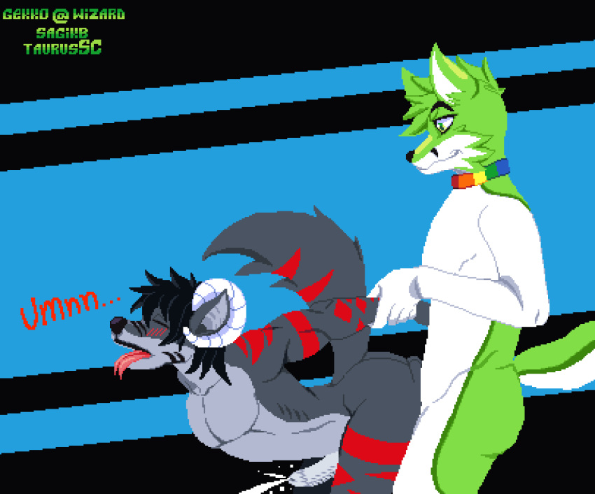 anal anal_sex animated anthro balls black_claws black_nails black_nose bodily_fluids breath canid canine canis claws colored_nails cum digital_media_(artwork) dragon duo erection fidget_the_fox fox fur gekkowizard genital_fluids genitals gif green_body green_eyes green_fur hair hi_res hybrid male male/male male_penetrated male_penetrating male_penetrating_male mammal multicolored_penis nails nude penetration penis pixel_art rainbow_penis saber_braveheart sex simple_background smile text white_body white_fur wolf