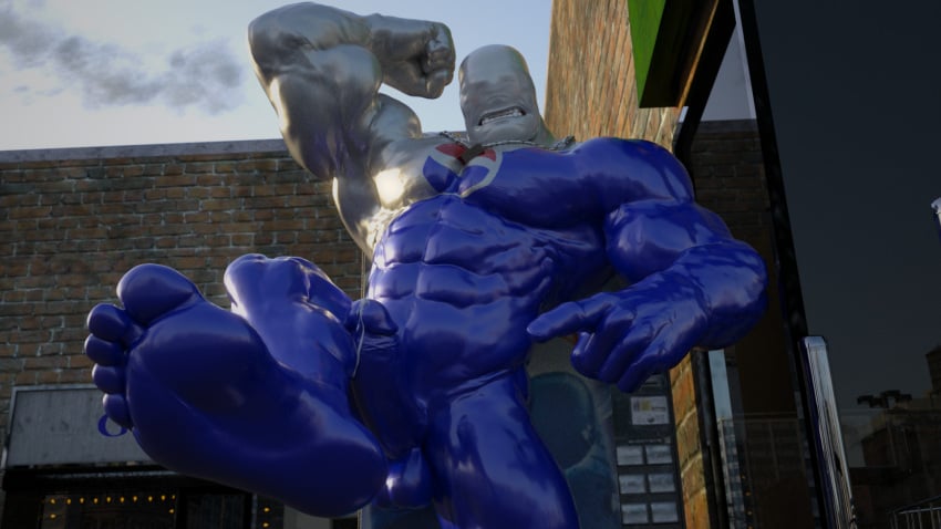 16:9 1boy 3d 3d_(artwork) balls bara blue_skin darkviperbara gay gray_skin male male_only mascot penis pepsi pepsiman soda solo solo_male