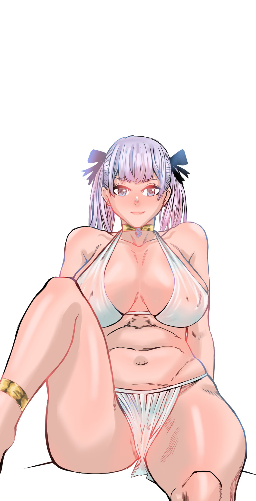 1girls bikini bikini_bottom bikini_top black_clover breasts breasts_out clothed clothed_female female light-skinned_female light_skin looking_at_viewer medium_breasts noelle_silva revealing_clothes silver_hair skwd swimsuit thick_ass thick_thighs