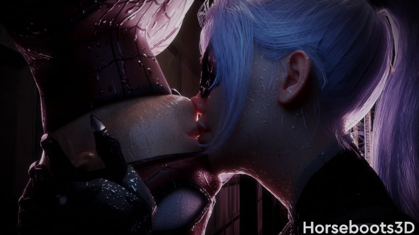 16:9 1boy 1boy1girl 1girls 3d black_cat_(marvel) blender_(software) couple couple_(romantic) couple_love couples felicia_hardy female horseboots3d kissing lovers male marvel peter_parker romantic romantic_couple spider-man spider-man_(ps4) spider-man_(series) spider-man_kiss spider-man_upside-down_kiss spider_kiss straight_hair unmasked upside-down white_hair